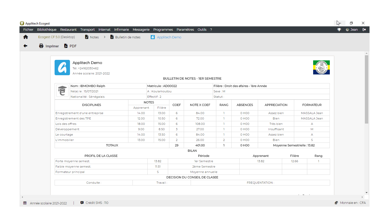 Ecogest screenshots gestion des centres de formation