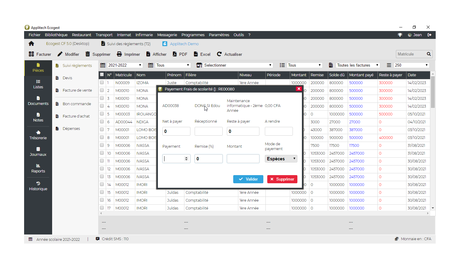 Ecogest screenshots gestion des centres de formation