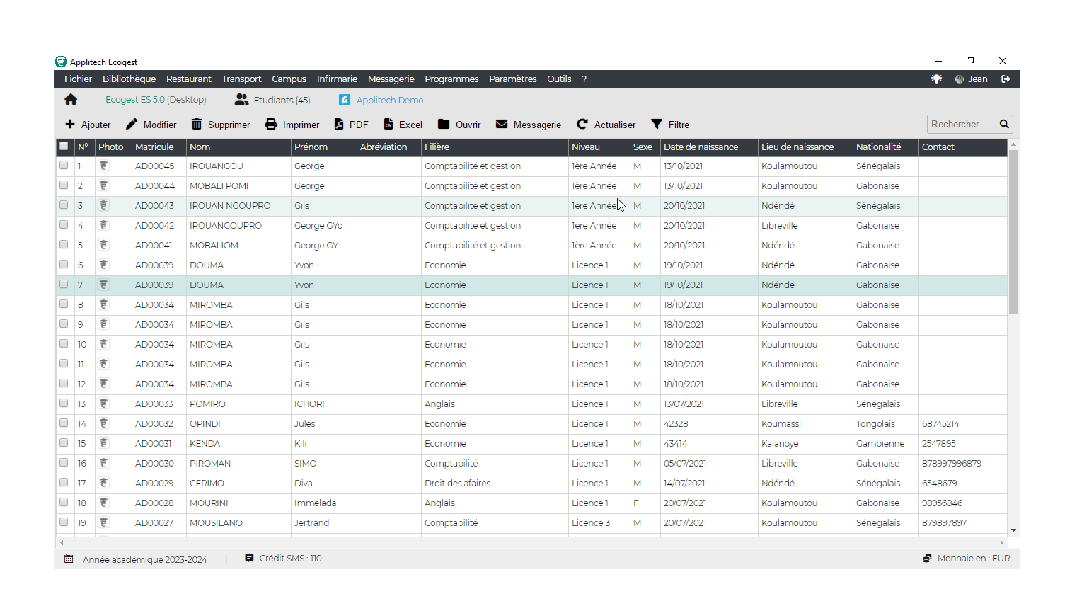Ecogest screenshots gestion des écoles supérieures