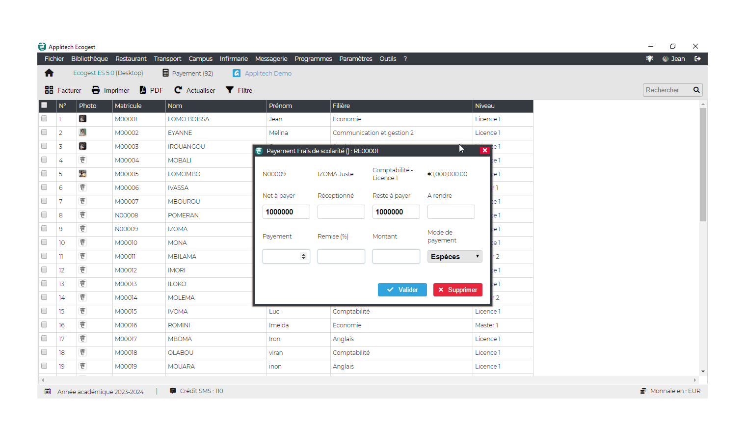Ecogest screenshots gestion des écoles supérieures