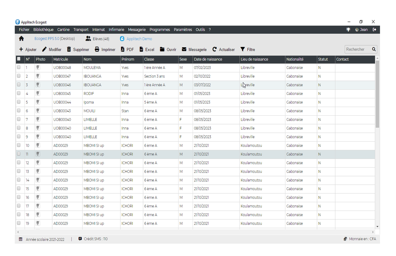 Ecogest screenshots gestion des écoles