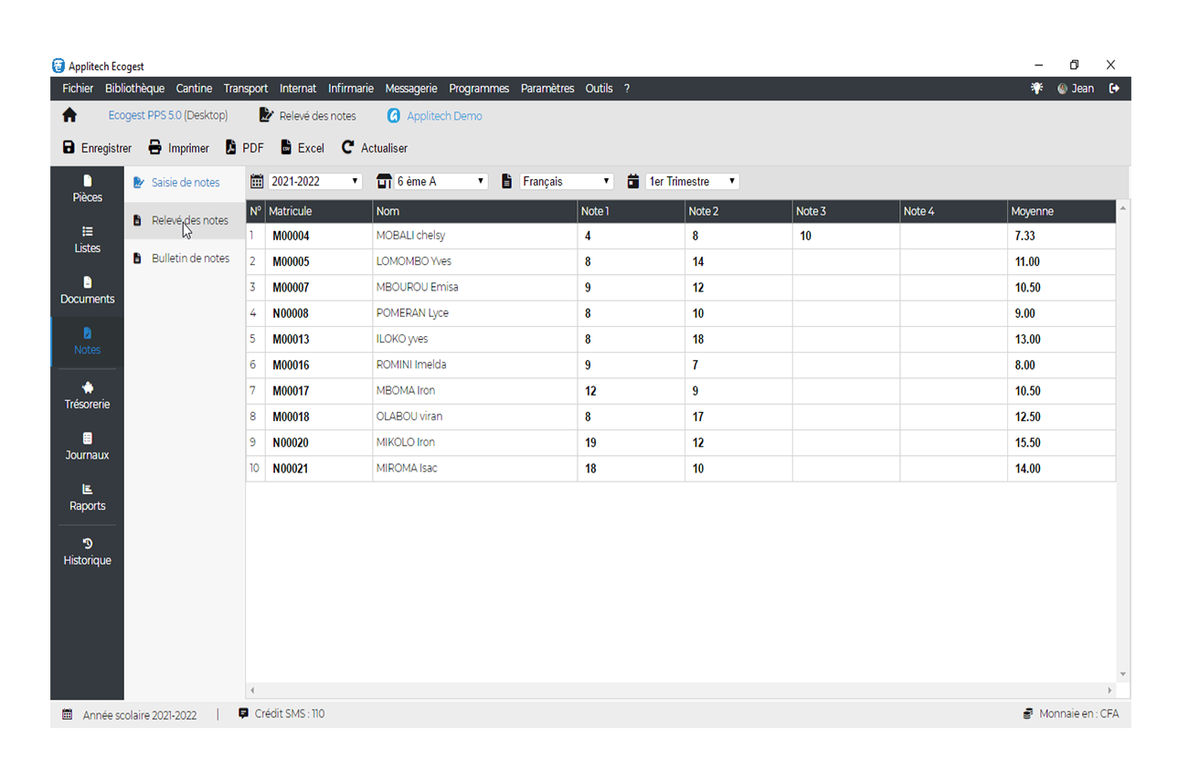 Ecogest screenshots gestion des écoles